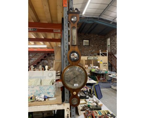 A VICTORIAN MAHOGANY BANJO BAROMETER WITH DOMBED GLASS BEZEL 