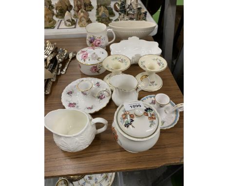 A QUANTITY OF CERAMIC AND CHINA ITEMS TO INCLUDE ROYAL DOULTON CANDLESTICKS, PLUS ROYAL WORCESTER, WEDGWOOD, HAMMERSLEY, ETC 
