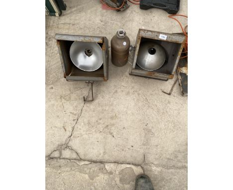 TWO VINTAGE STRAND THEATRE LIGHTS AND A VINTAGE TABLE LAMP