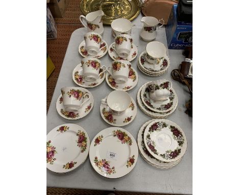 A QUANTITY OF TEAWARE TO INCLUDE ROYAL IMPERIAL CUPS, SAUCERS AND CREAM JUG, PLUS COUNTRY ROSE STYLE CUPS, SAUCERS, SIDE PLAT