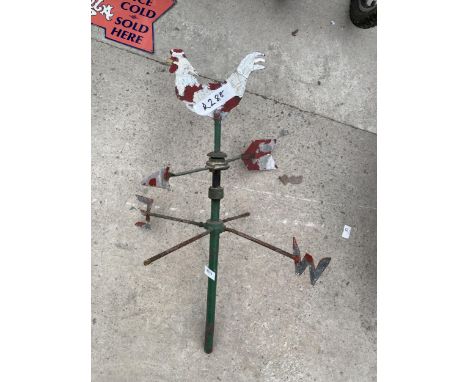A VINTAGE WEATHER VANE WITH COCKEREL TOP 