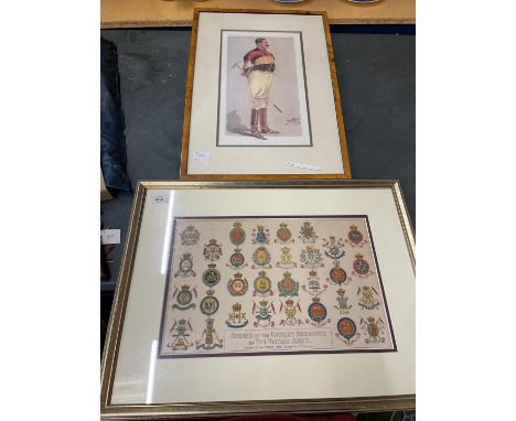 BADGES OF THE CAVALRY REGIMENTS OF THE BRITISH ARMY, 25 X 40CM, FRAMED AND GLAZED, FRAMED PRINT OF POLO PLAYER NEIL HAIG 