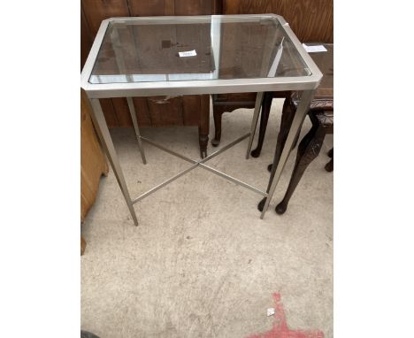 A MODERN POLISHED ALLOY LAMP TABLE WITH CANTED CORNERS, 19.5 X 13.5" 