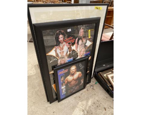 THREE FRAMED WRESTLING PRINTS AND A FURTHER FRAMED PRINT 