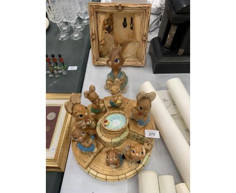 A COLLECTION OF VINTAGE PENDELFIN RABBITS TO INCLUDE BANDSTAND WITH FIGURES, MOTHER RABBIT AND INTERIOR SCENE 