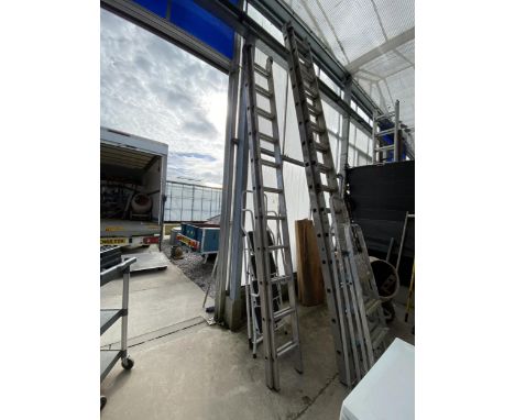 A 22 RUNG ALUMINIUM TWO SECTION EXTENDABLE LADDER AND A FURTHER STEP LADDER 