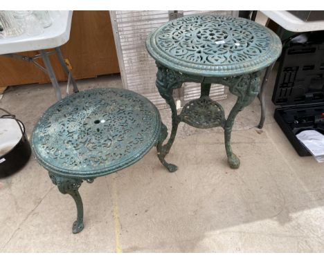 A VINTAGE CAST ALLOY PUB TABLE AND A FURTHER CAST ALLOY COFFEE TABLE 