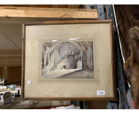 A FRAMED PRINT OF A MEDIEVAL HALLWAY 