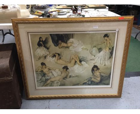 A LARGE WILLIAM RUSSELL FLINT LIMITED EDITION 241/850 EROTIC PRINT 93CM X 76CM IN A GILT FRAME 