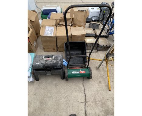 A TOOL BOX STEP AND A QUALCAST PANTHER 30 MOWER 