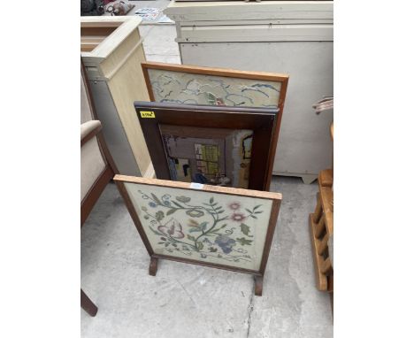 A TAPESTRY FIRESCREEN / TABLE AND TWO OTHER FIRESCREENS 