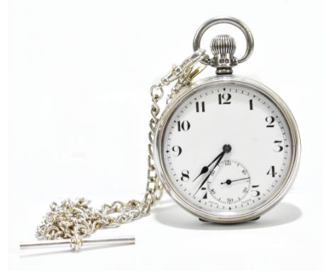A George VI silver crown wind open faced pocket watch white enamel dial set with Arabic numerals and subsidiary seconds hand,