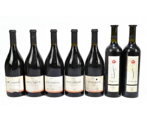 FRANCE; five bottles of Domaine Tollot-Beaut, Chorey-lès-Beaune red wine, 2004, 750ml, with two bottles of Rosemount Orange V