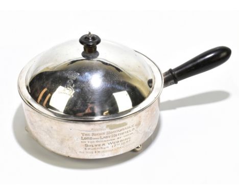 WILLIAM HUTTON &amp; SONS; a late Victorian hallmarked silver vegetable dish, liner and cover with turned wooden handle and k