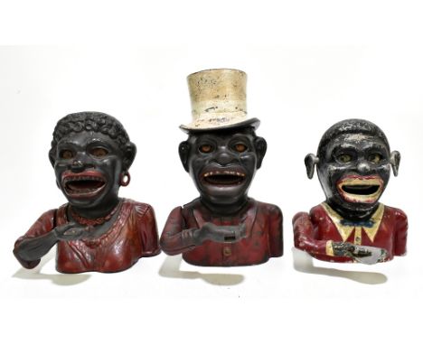 Three vintage cast iron money banks, height of tallest 21.5cm (3).