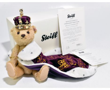 STEIFF; a Queen Elizabeth II Coronation limited edition teddy bear, number 339, with crown and certificate.