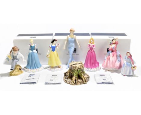ROYAL DOULTON; seven figures comprising 'Maytime', 'Wendy HN2109', 'Sleeping Beauty DP2', 'Cinderella DP1', 'Diana, Princess 