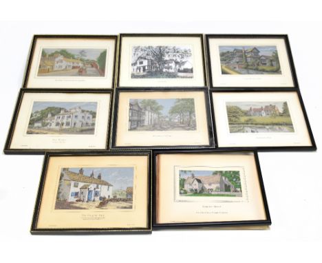 A collection of eight Macclesfield silks comprising The Hanging Gate, Sulgrave Manor, Gawsworth Hall, Prestbury Village, The 