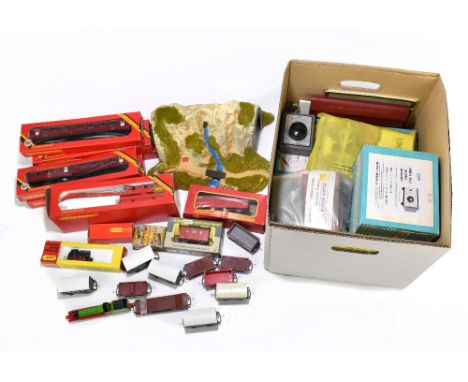 HORNBY; eight boxed 00 Gauge wagons, etc, comprising R.935 L.M.S coach full third (x3), R.936 L.M.S break first (x2), R.739 o
