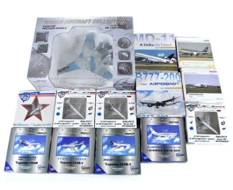 A collection of twenty nine 1:400 and 1:500 scale aeroplanes including Herpa, Shucco, Dragon, with a World Aircraft Collectio