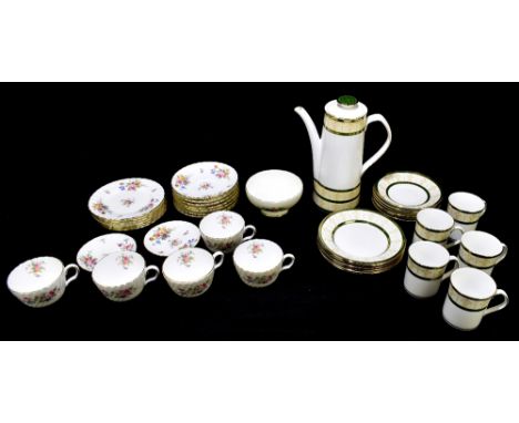 MINTON; a part tea set in the 'Marlow' pattern comprising five cups, seven saucers, six side plates and a small pair of shall