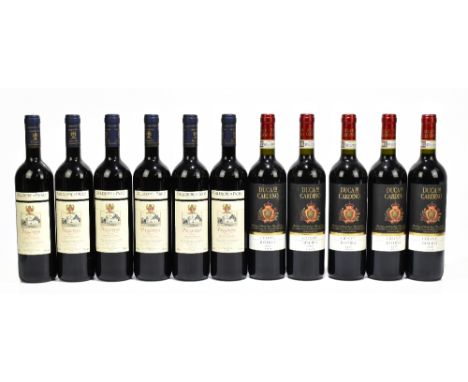 ITALY; six bottles of Rosso Di Toscana Poggerissi red wine, 2013, 75cl, with five bottles of Duca di Cardino Chianti Reserva 