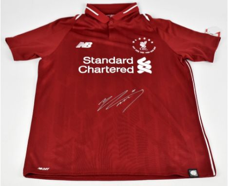 MOHAMED SALAH; a New Balance Liverpool 2018-19 seasons six time Premier League winners home shirt, signed to front, size 13 X