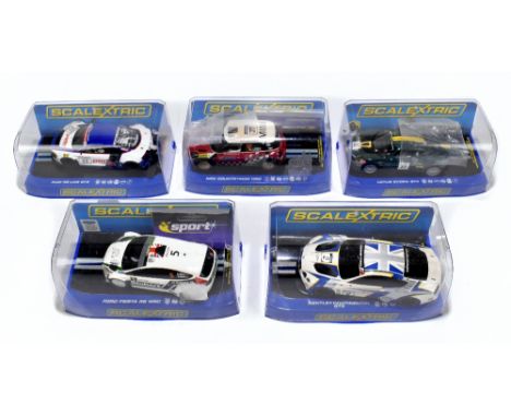 SCALEXTRIC; five track cars in original boxes, comprising Audi R8 MLS GT3, Mini Countryman WRC, Ford Fiesta RS WRC, Bentley C