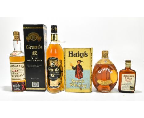 WHISKY; three bottles and one half bottle including Grant's Deluxe Scotch Whisky, Haig's Highland Queen Grand Ten Liqueur and