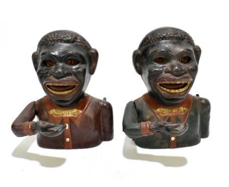 Two vintage cast iron money banks, height each approx 17cm.