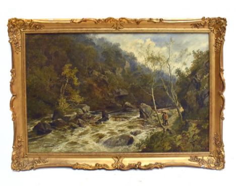 ATTRIBUTED TO SIDNEY PIKE; oil on canvas, river landscape with figures fishing in foreground, bearing signature and dated 188
