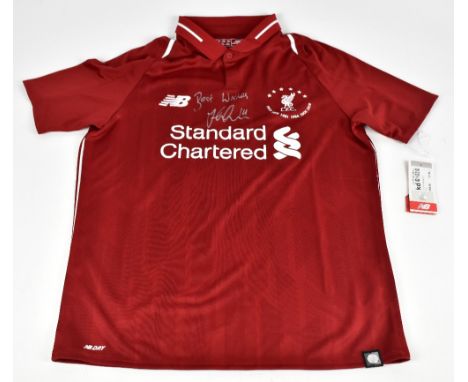 JORDAN HENDERSON; a New Balance Liverpool 2018-19 season six times Premier League winners home shirt, signed to front, size 1