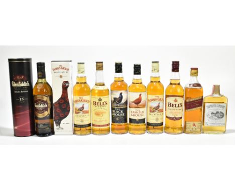 WHISKY; nine assorted bottles, including Glenfiddich Single Malt Solera Reserve 15 years old, The Famous Grouse Finest Scotch