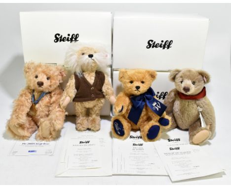STEIFF; four bears comprising the 2008 Steiff bear, number 1240, Einstein by Steiff, number 121, William by Steiff, number 35