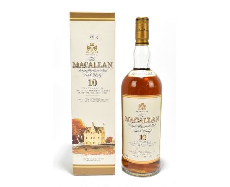WHISKY; a bottle of Macallan Single Highland Malt Scotch Whisky 10 years old, boxed.Additional InformationThe bottom of the l