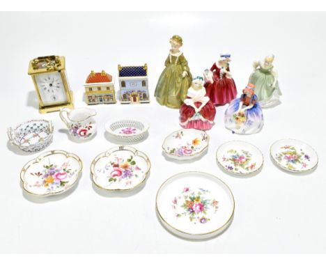 ROYAL DOULTON; four figures, HN2038 'Peggy', HN2211 'Fair Maiden', HN1955 'Lavinia', and HN1467 'Monica', also a Royal Worces