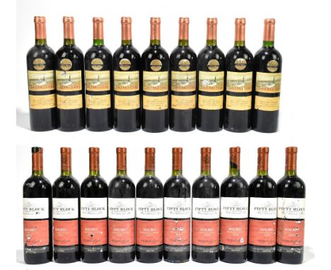 ARGENTINA; ten bottles of Fifty Block Famatina Valley, La Rioja province red wine, 2007, with nine bottles of Infinitus Malbe