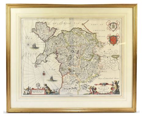 PRINCIPATUS WALLAE PARS BOREALIS VULGO NORTH WALES; a Robert Morden engraved map of North Wales, with hand coloured detailing