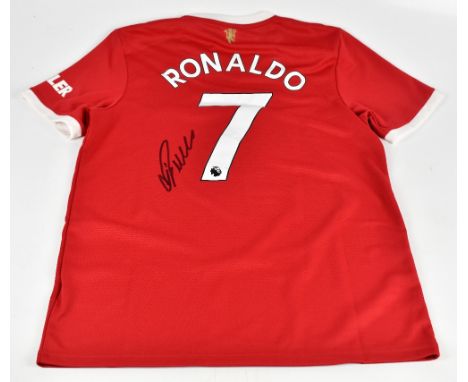 CRISTIANO RONALDO; an Adidas Manchester United 2021 home shirt, signed to reverse, size large.
Additional InformationCreasing