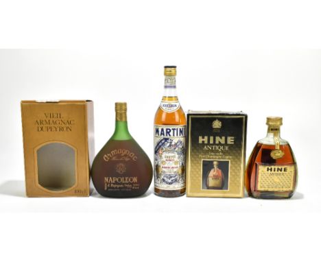 COGNAC; three bottles including Hine Fine Champagne Cognac, Armagnac, etc (3).Additional InformationThe boxes are ripped and 