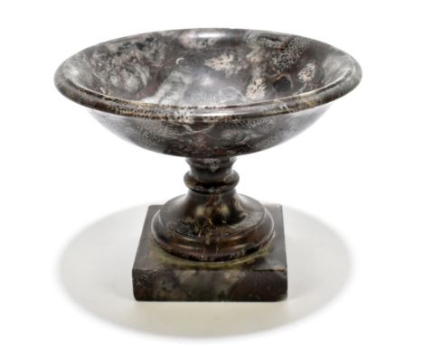 An unusual 19th century marble small pedestal bowl with fern light inclusions, height 9.75cm, diameter 12.5cm.Additional Info