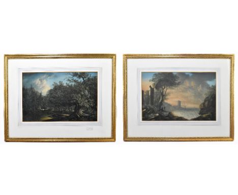 R. PAYNE; a pair of 19th century watercolours, study of a forest and a seascape, each signed, 28.5 x 44cm, both framed and gl