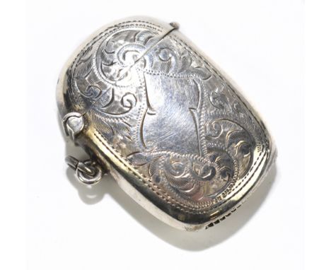 J&amp;R GRIFFIN; a George V hallmarked silver vesta case of curved form with gilt interior and bright cut decoration, Chester