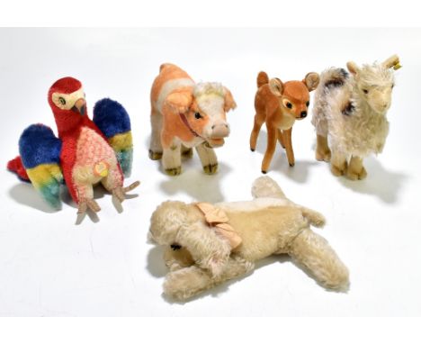 STEIFF; four plush animal teddy bears including Floppy Snoppy, Lora, etc, also a plush figure of Bambi (5).