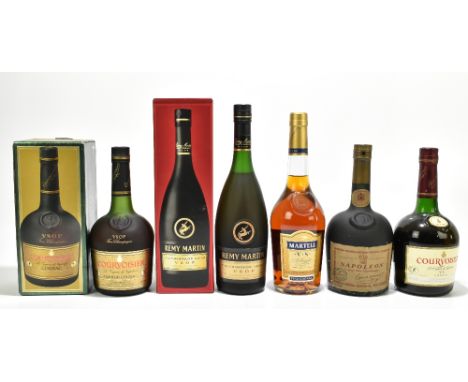 COGNAC; five bottles including Napoleon Cognac Fine Champagne, Courvoisier V.S, Martell V.S, etc (5).Additional InformationTw