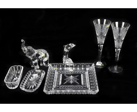WATERFORD; a collection of glassware including a pair of toasting flutes, elephant, etc (5 boxes).Additional InformationEach 
