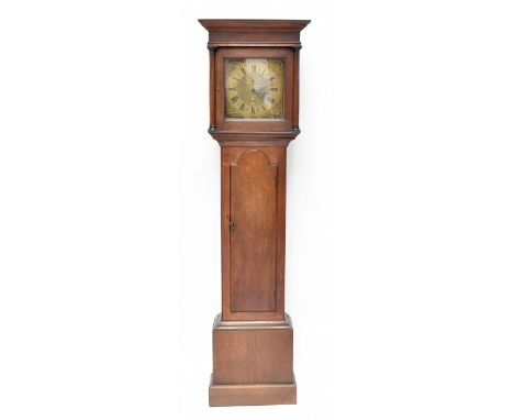 J INGRAM OF SPALDING FECIT; an 18th century oak cased thirty hour longcase clock, the brass dial with applied chapter ring be