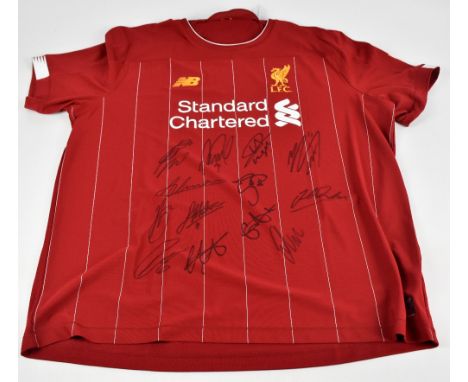 LIVERPOOL; a New Balance Liverpool 2020 home shirt, signed by Klopp, Fabinho, Alisson, Henderson, Milner, Alexander-Arnold, v