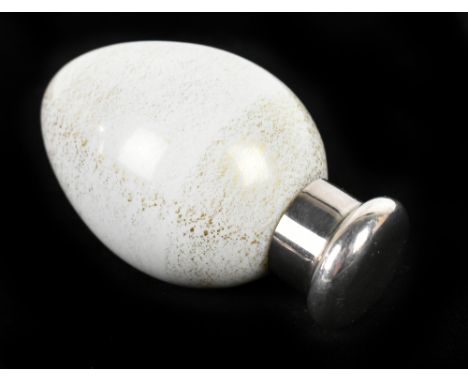 ATTRIBUTED TO MACINTYRE; a gold flecked cream egg shaped coloured glass scent bottle with silver cap hallmarked for Sampson M