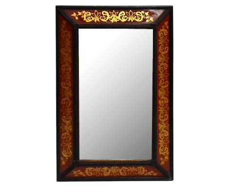 A Victorian stained oak and coloured glass rectangular wall mirror, dated 1891, the outer border decorated with scrolling aca